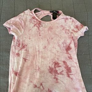 pink tie-dye short sleeve shirt with cross back